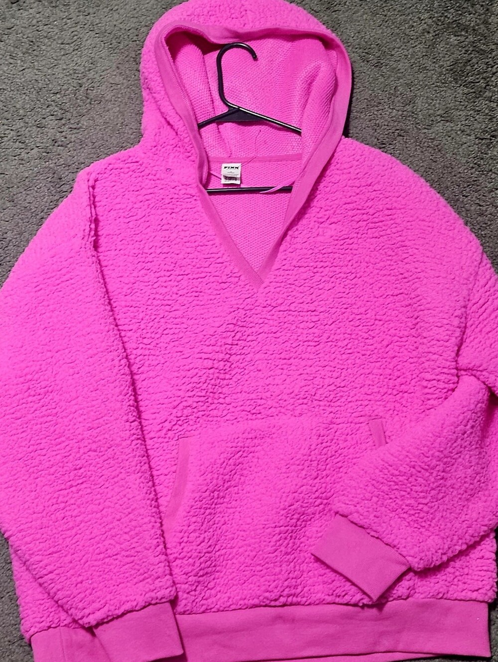 Victoria's Secret PINK Womens Neon Pink Sherpa Vneck Pullover Sweatshirt Size M